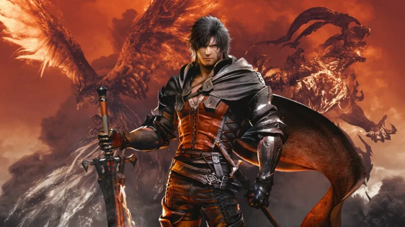 Final Fantasy 16s Cover Showcasing Its Protagonist Infront Of Two Demon Summons