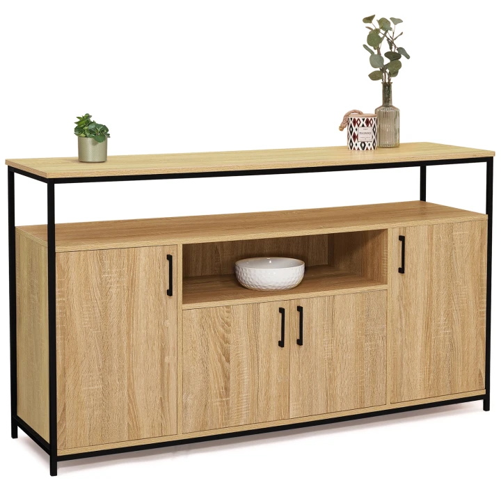 Buffet 4 portes 140 cm detroit avec niche design industriel