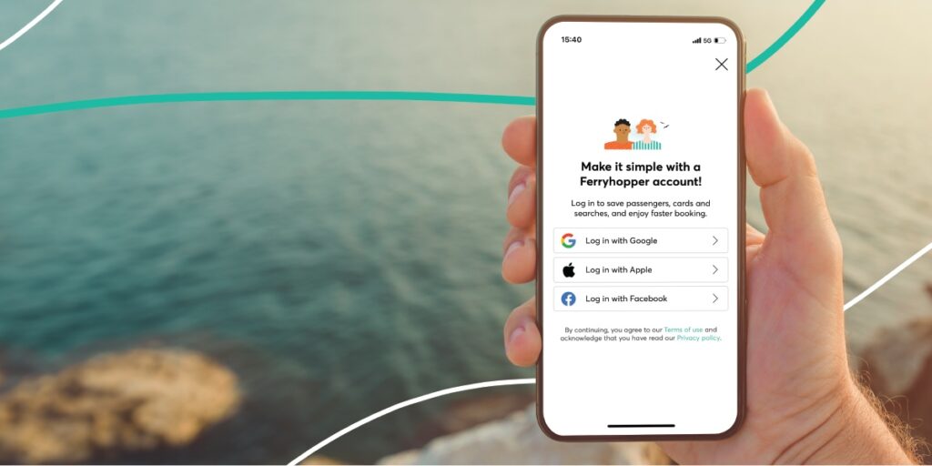 Ferryhopper app login screen